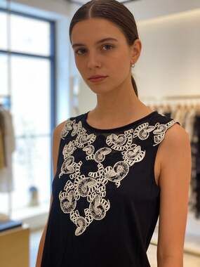 White House Black Market Sleeveless Tank Top with Black and White Embroidered Sh